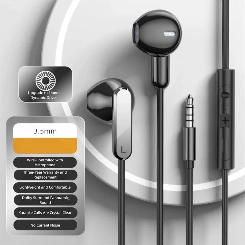 USB Type C Headphones HiFi Bass Stereo Volume Control Wired Earphones 3.5mm Gaming Headsets For iPhone 17 Samsung Galaxy XiaoMi