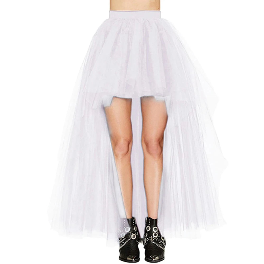 Women's High Low Tulle Skirt Black Swallowtail Gauze High Waist   Tutu Long Party Petticoat Casual Style Punk Goth Carnival