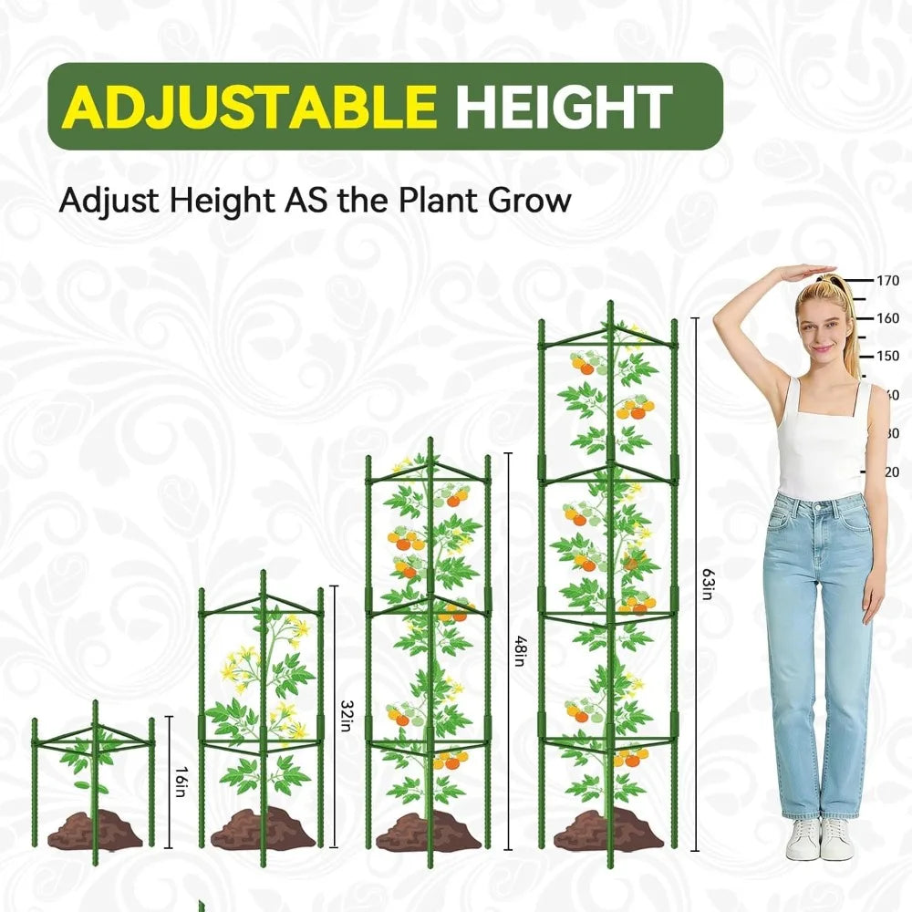 Adjustable Tomato Cage 8-Pack, 63" Tall Plant Support for Garden, Pots & Raised Beds