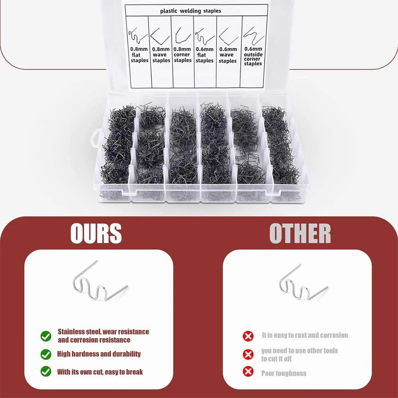 600Pcs Plastic Welding Staples 6 Types Hot Staples for Auto Plastic Repair Architectural Modelling Toy Manufacturing 100Pcs/Type