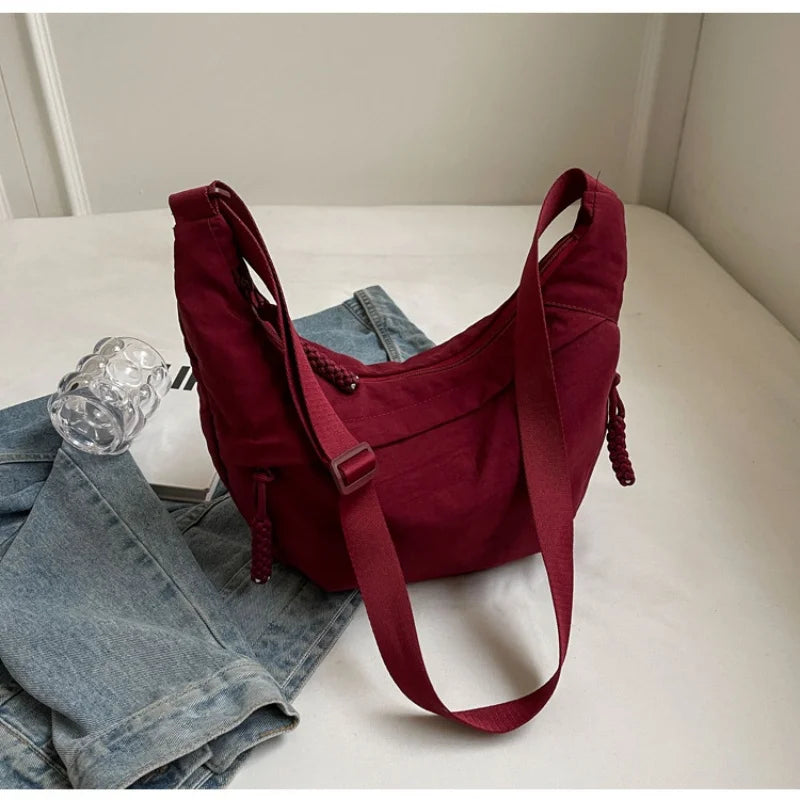 New Fashion Canvas Crossbody Bags Korean Simplified Shoulder Bag Large Capacity Sports Hobos Bag Solid Color Dumpling Bag