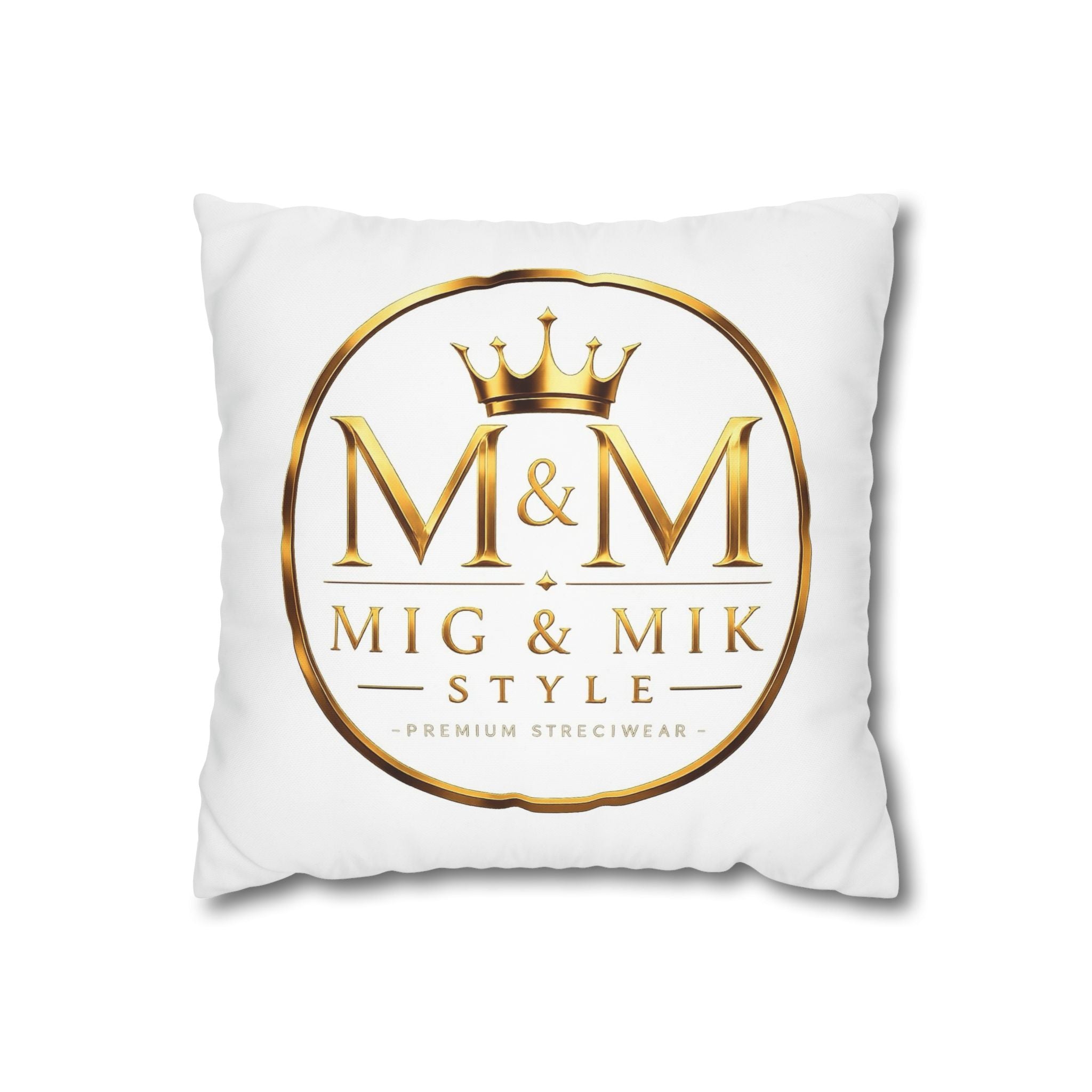 M&M Mig & Mik Gold Crown Decorative Pillowcase — Square Poly Canvas Throw Pillow Cover