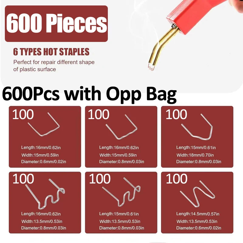 600Pcs Plastic Welding Staples 6 Types Hot Staples for Auto Plastic Repair Architectural Modelling Toy Manufacturing 100Pcs/Type