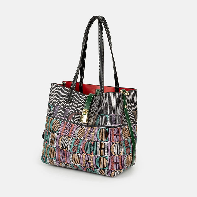 MIG & MIK STYLE™ Multicolor Monogram Tote Bag