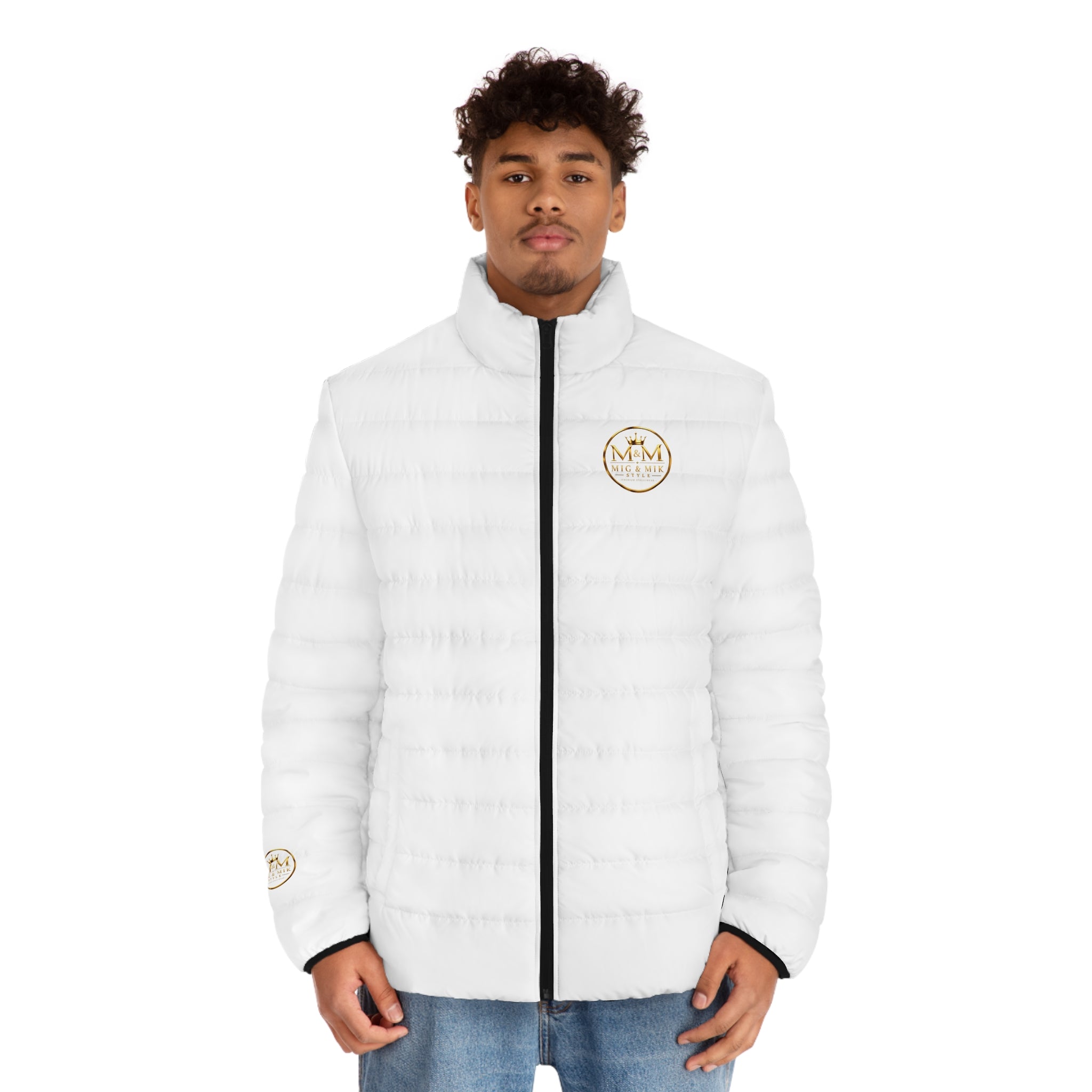 Men's Logo Puffer Jacket — M&M Nice & Mike Branded Quilted Coat