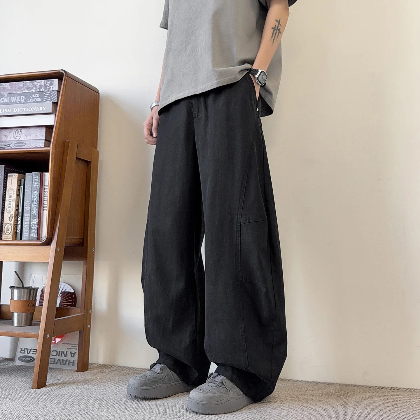 Men's Fashion Kukri Pants Spring Autumn 100% Cotton Loose Fit Casual Wide Leg Trousers, Versatile for Streetwear Shopping