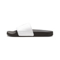 Women's Removable-Strap Sandals — White Slide Sandals with Gold Emblem