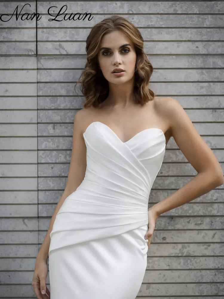 2026 Minimalist Satin Strapless Wedding Dress Sweetheart Mermaid Bridal Gown Vestidos de Novia Customized