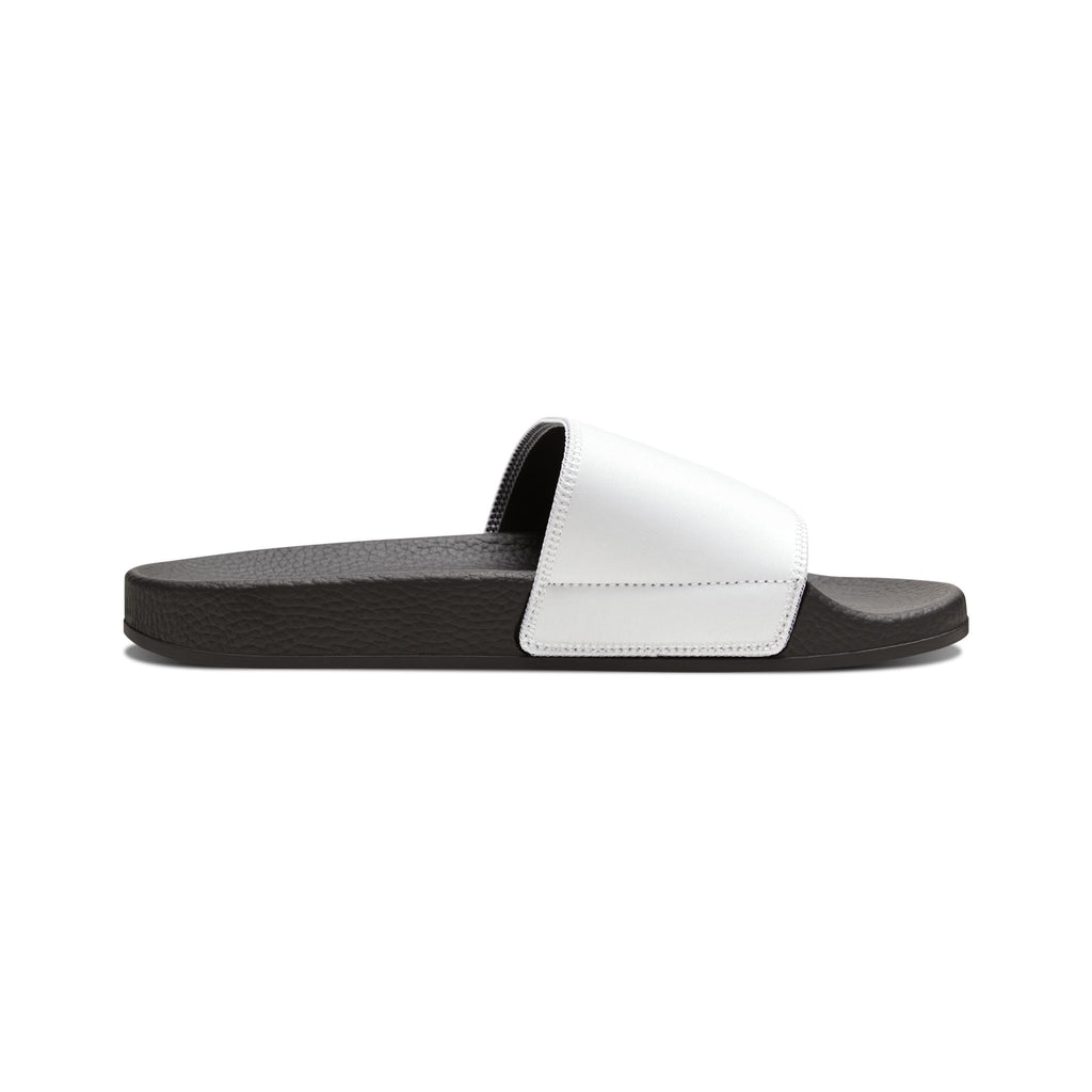 Women's Removable-Strap Sandals — White Slide Sandals with Gold Emblem