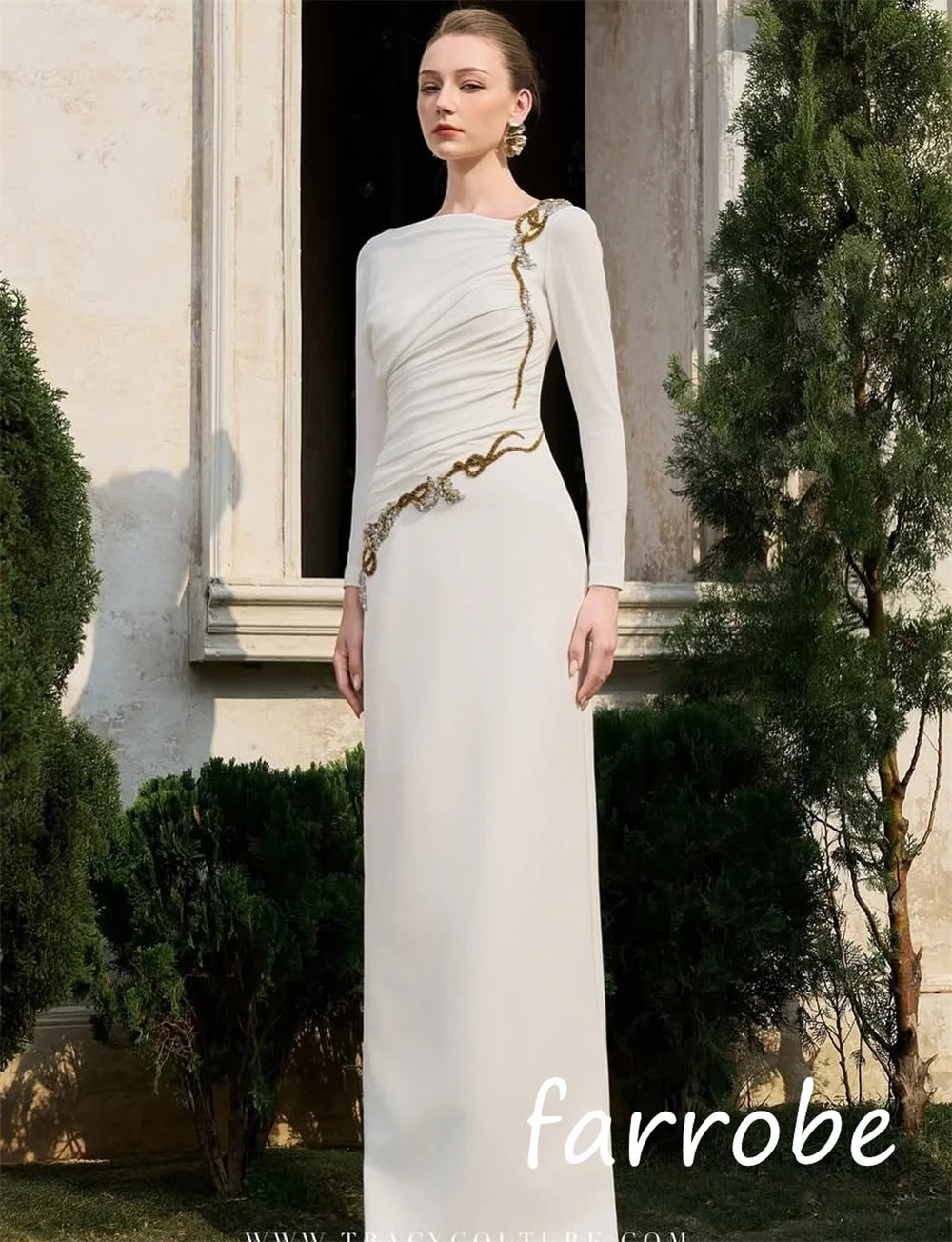 Customized Intricate Matching Jersey Sequined Pleat A-line Scoop Neck Long Dresses Bespoke Occasion Elegant