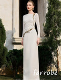 Customized Intricate Matching Jersey Sequined Pleat A-line Scoop Neck Long Dresses Bespoke Occasion Elegant