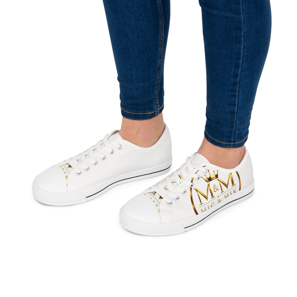 Low Top Sneakers — Elegant Gold Monogram "M&M" Canvas Shoes for Women