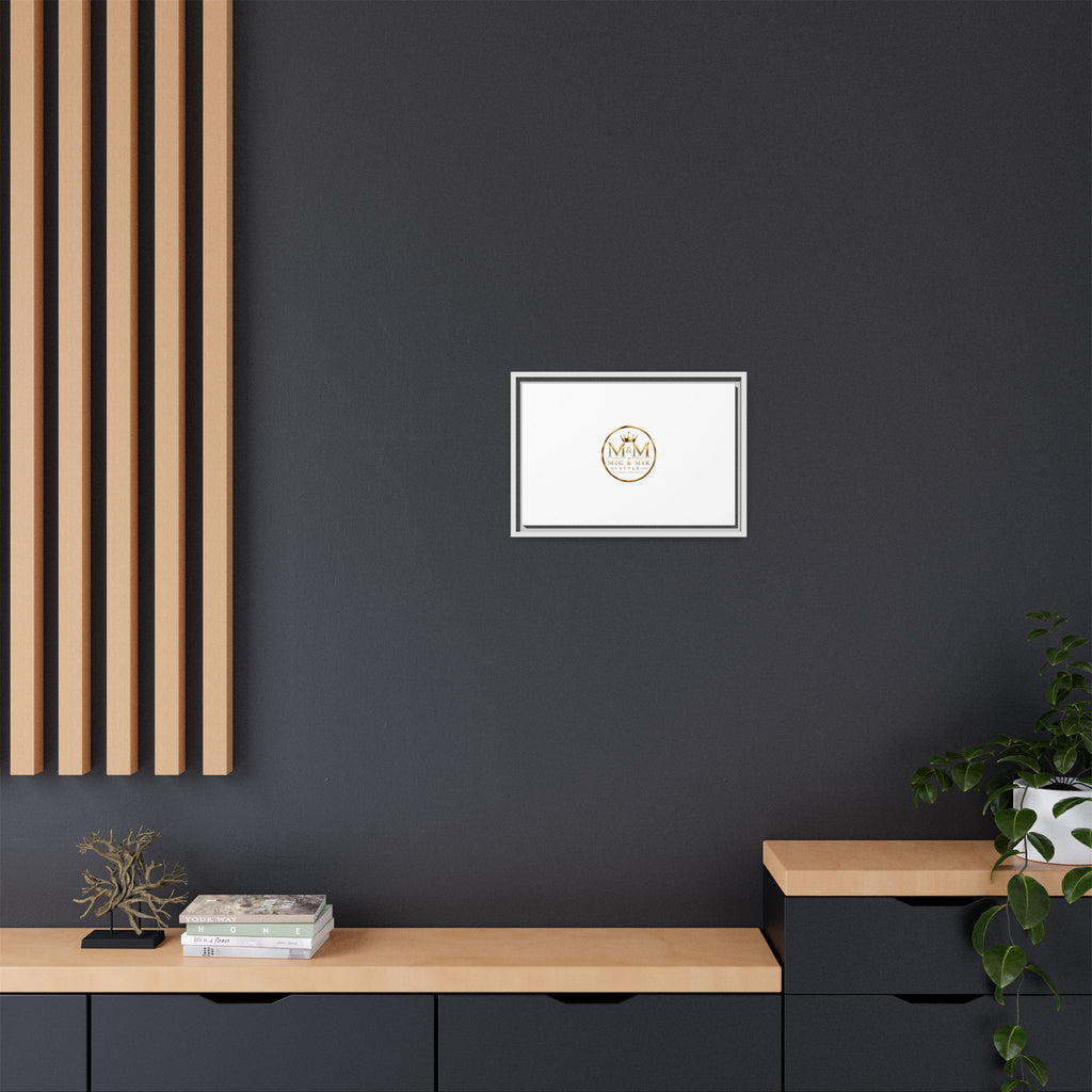 Framed Matte Canvas Print — Gold Mig & Mik Logo Wall Art
