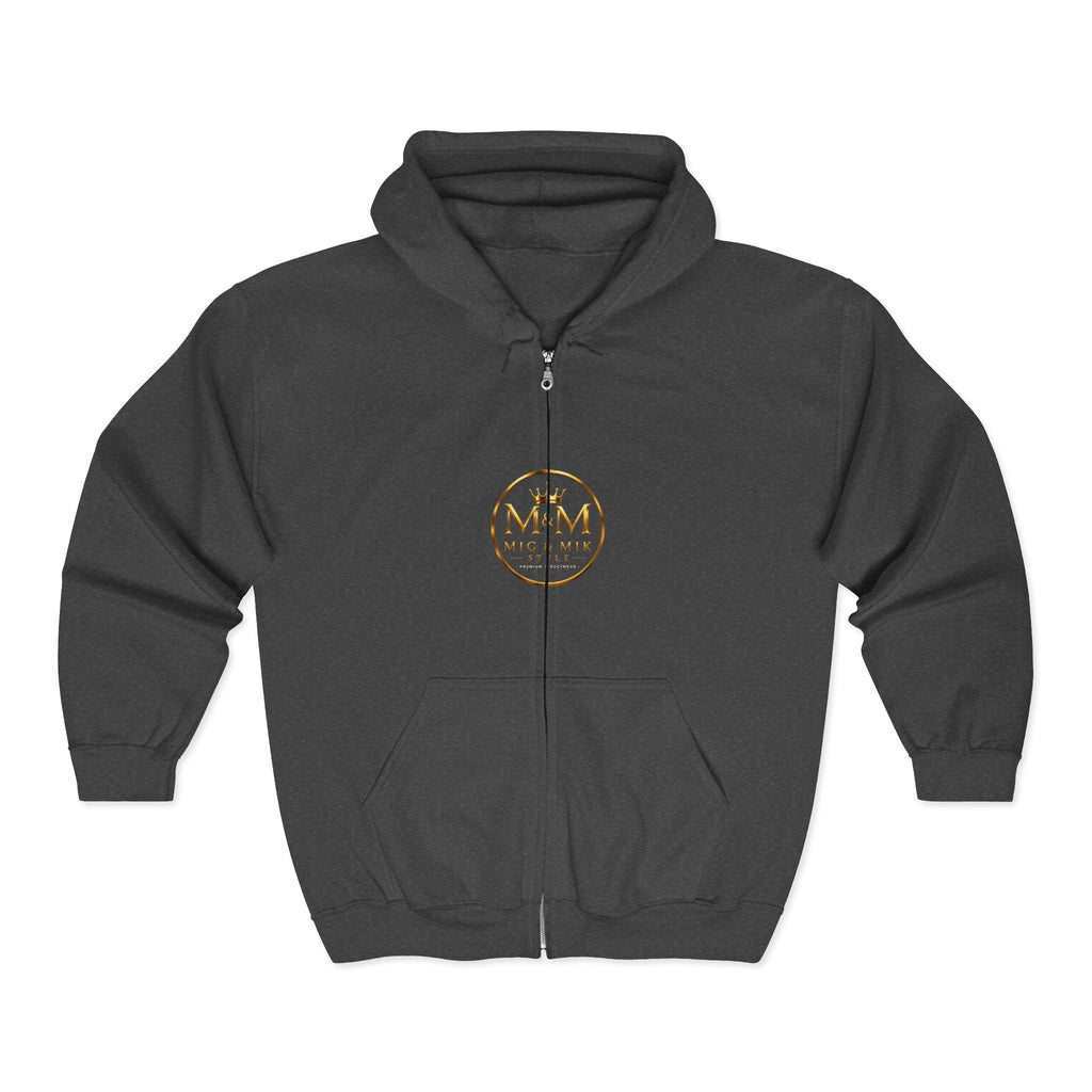Gold Foil 'M&G Milk' Logo Zip Hoodie — Premium Black Full-Zip Sweatshirt