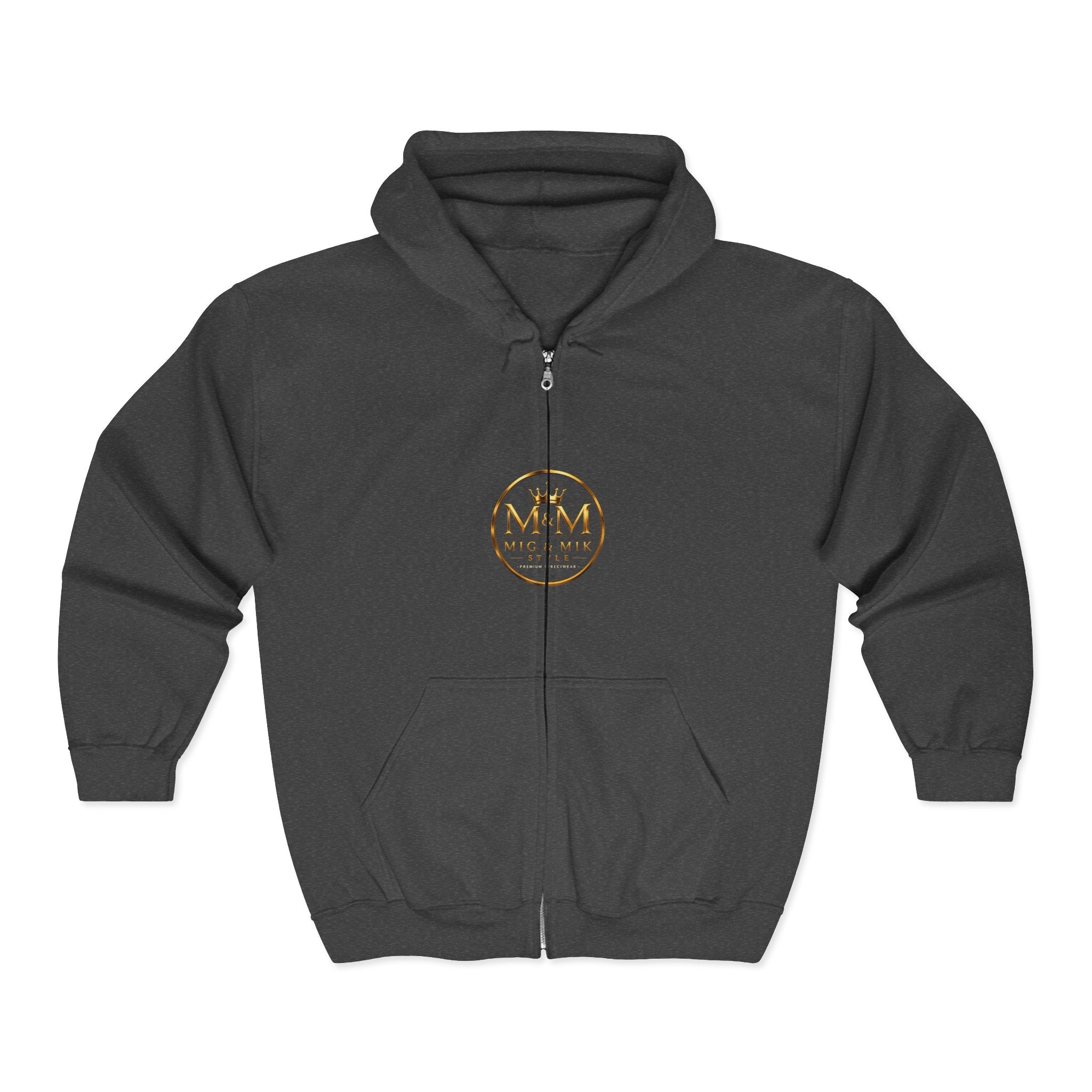 Gold Foil 'M&G Milk' Logo Zip Hoodie — Premium Black Full-Zip Sweatshirt