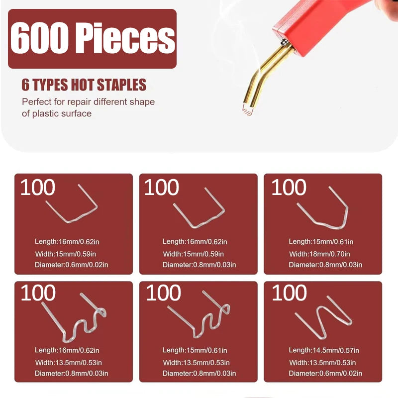 600Pcs Plastic Welding Staples 6 Types Hot Staples for Auto Plastic Repair Architectural Modelling Toy Manufacturing 100Pcs/Type