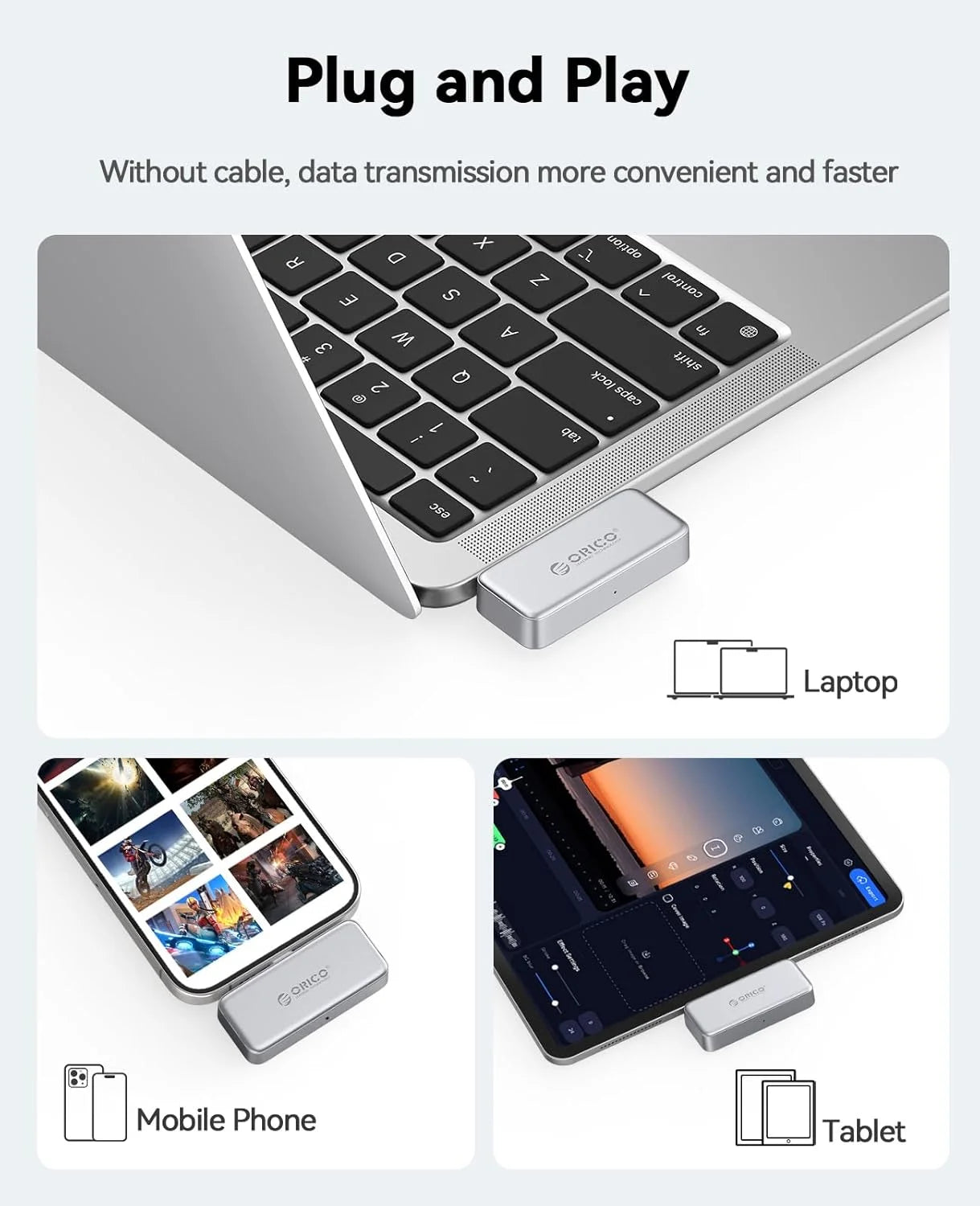 ORICO FlashPod 1TB MINI Magnetic Portable SSD Up to 2000MB/s ProRes with Direct Plug for iPhone 15 16 Series, Tablets, Laptop