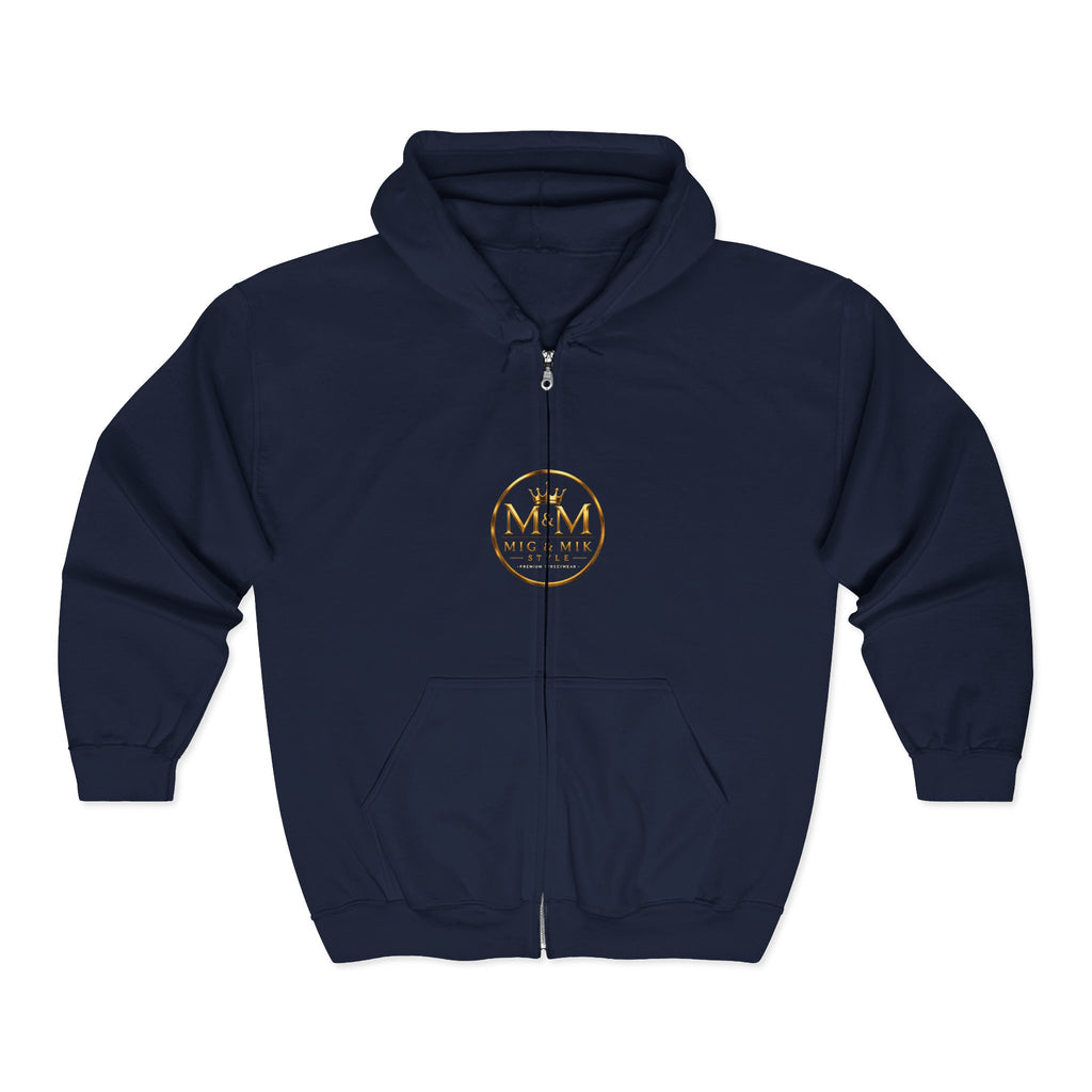 Gold Foil 'M&G Milk' Logo Zip Hoodie — Premium Black Full-Zip Sweatshirt
