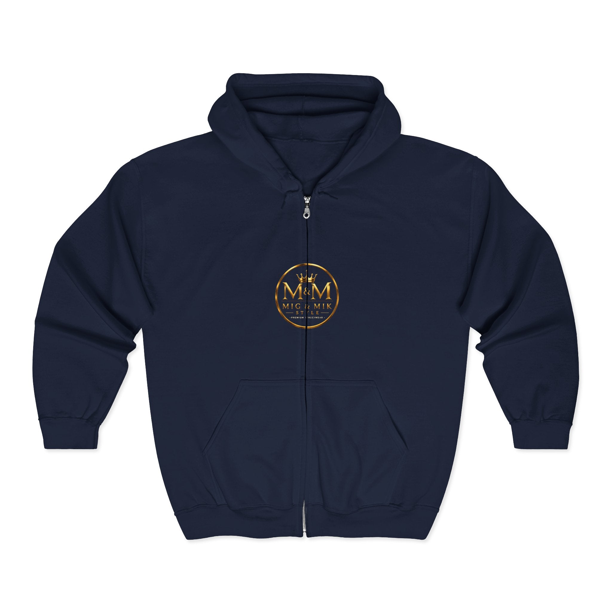 Gold Foil 'M&G Milk' Logo Zip Hoodie — Premium Black Full-Zip Sweatshirt