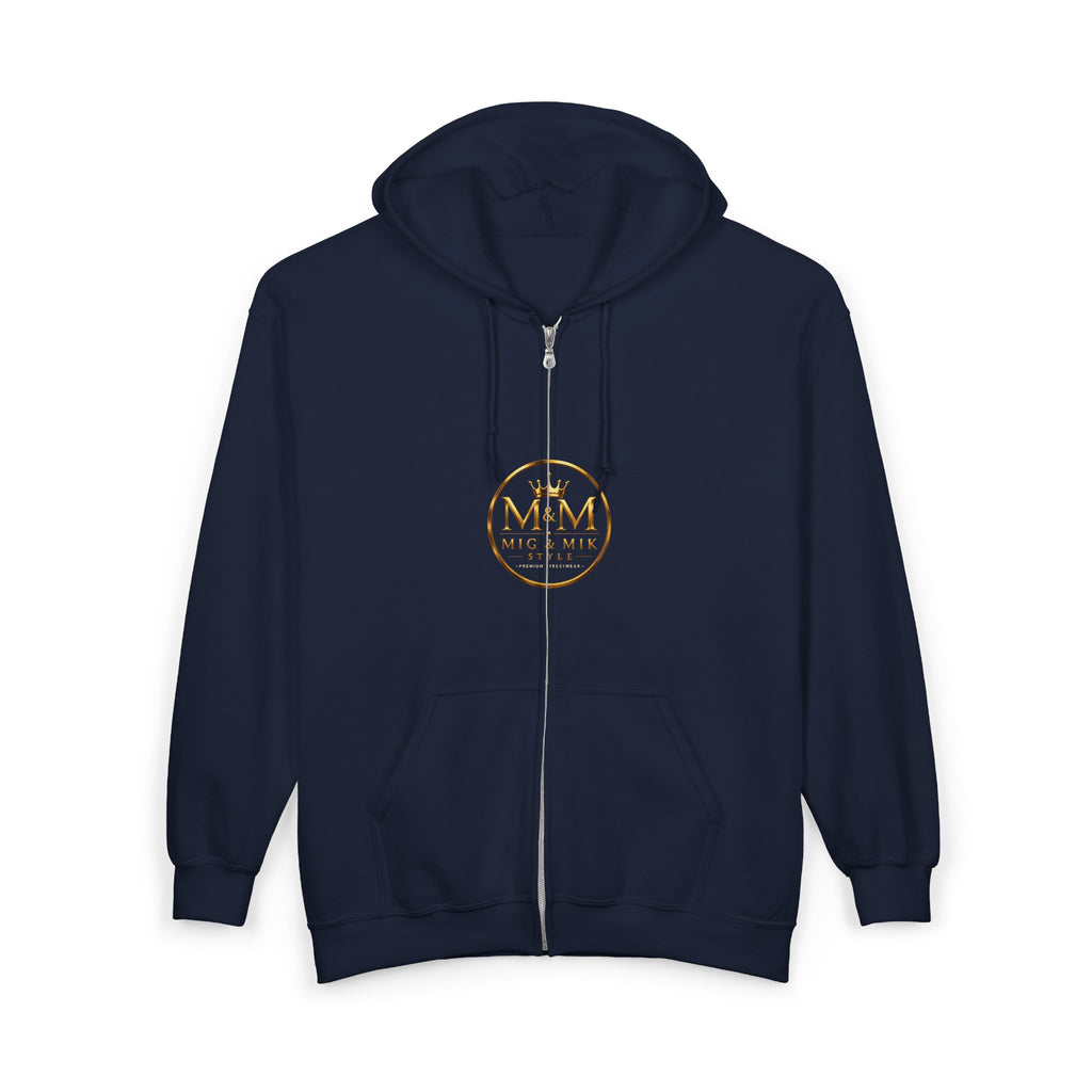 Gold Foil 'M&G Milk' Logo Zip Hoodie — Premium Black Full-Zip Sweatshirt