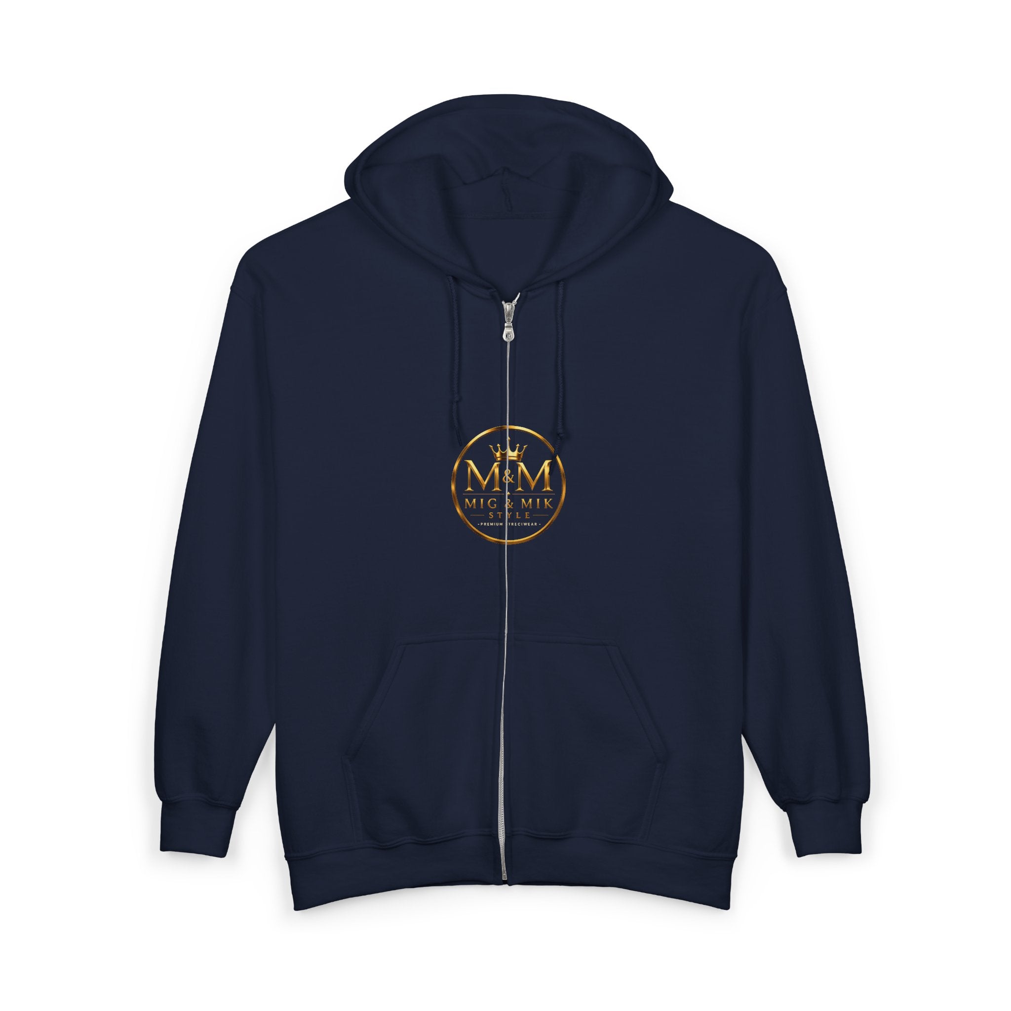 Gold Foil 'M&G Milk' Logo Zip Hoodie — Premium Black Full-Zip Sweatshirt