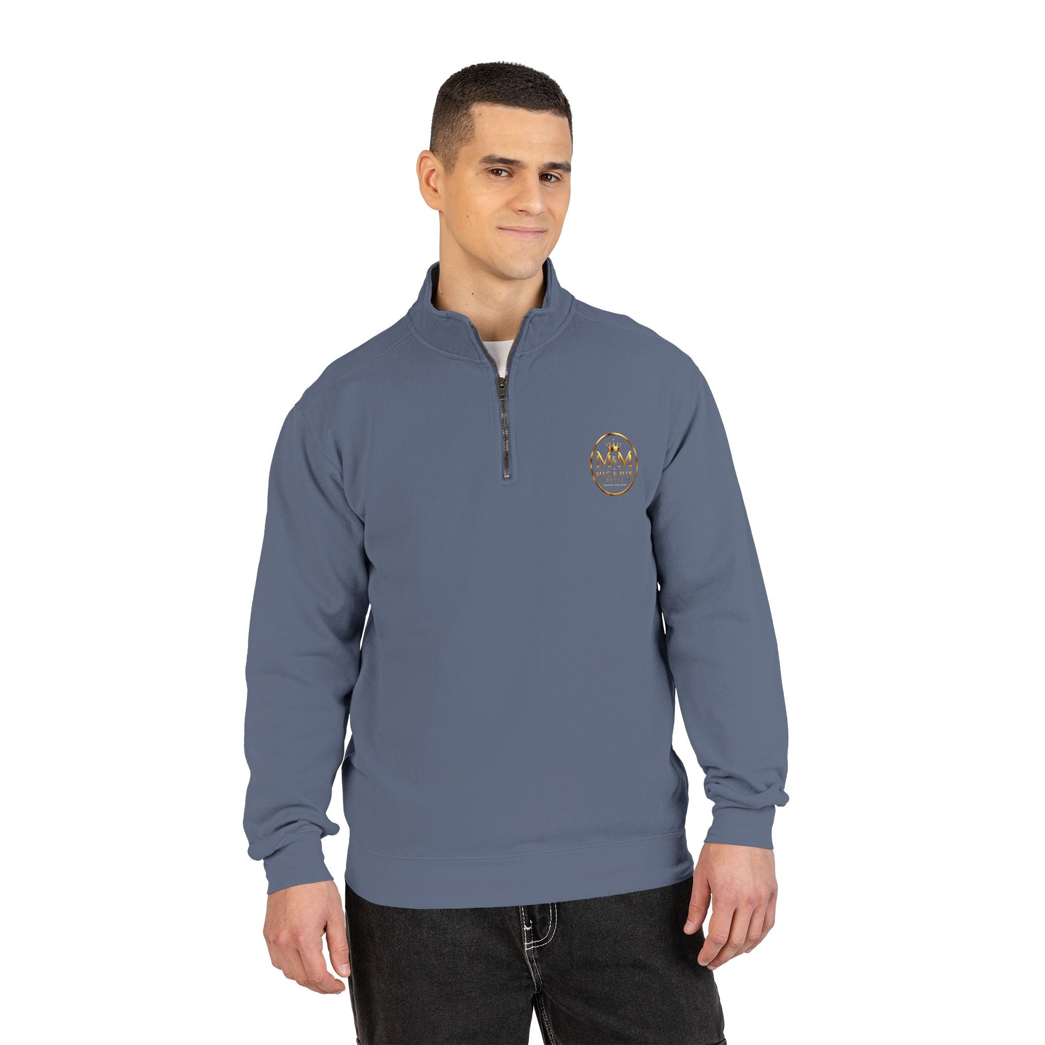 Quarter-Zip Sweatshirt — Gold Crown Logo Crewneck (Emblem Front & Back)