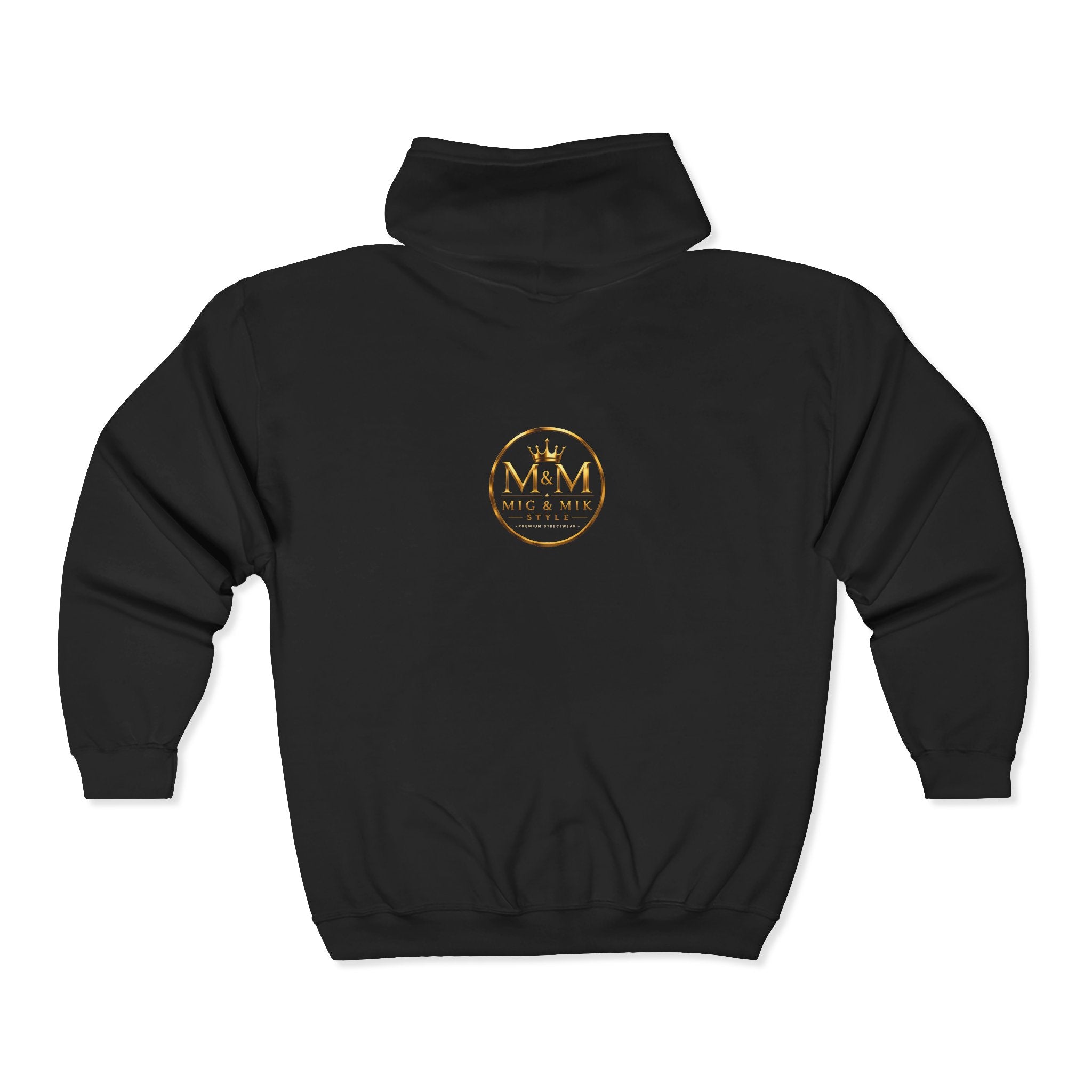 Gold Foil 'M&G Milk' Logo Zip Hoodie — Premium Black Full-Zip Sweatshirt