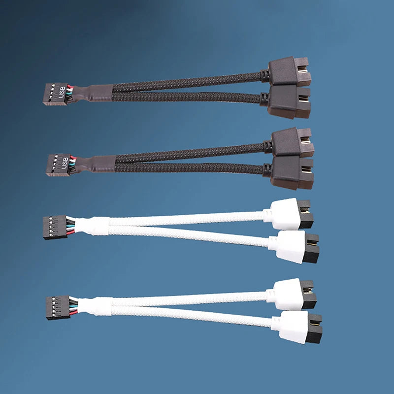 Motherboard USB2.0 9-pin To Dual 9-pin One-to-two 9PIN To Dual 9USB Shielded Wire Mesh Black And White