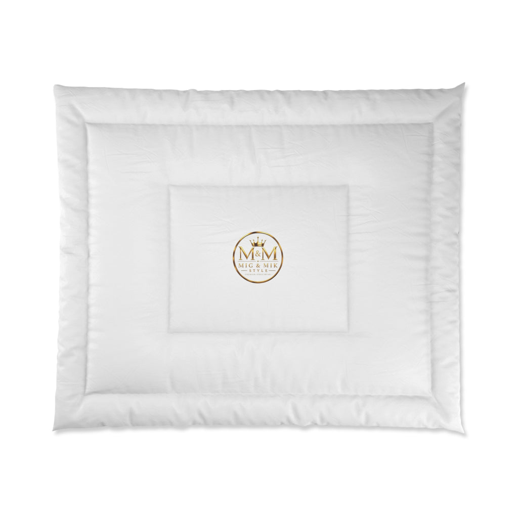 White Luxury Comforter with Gold Monogram Accent