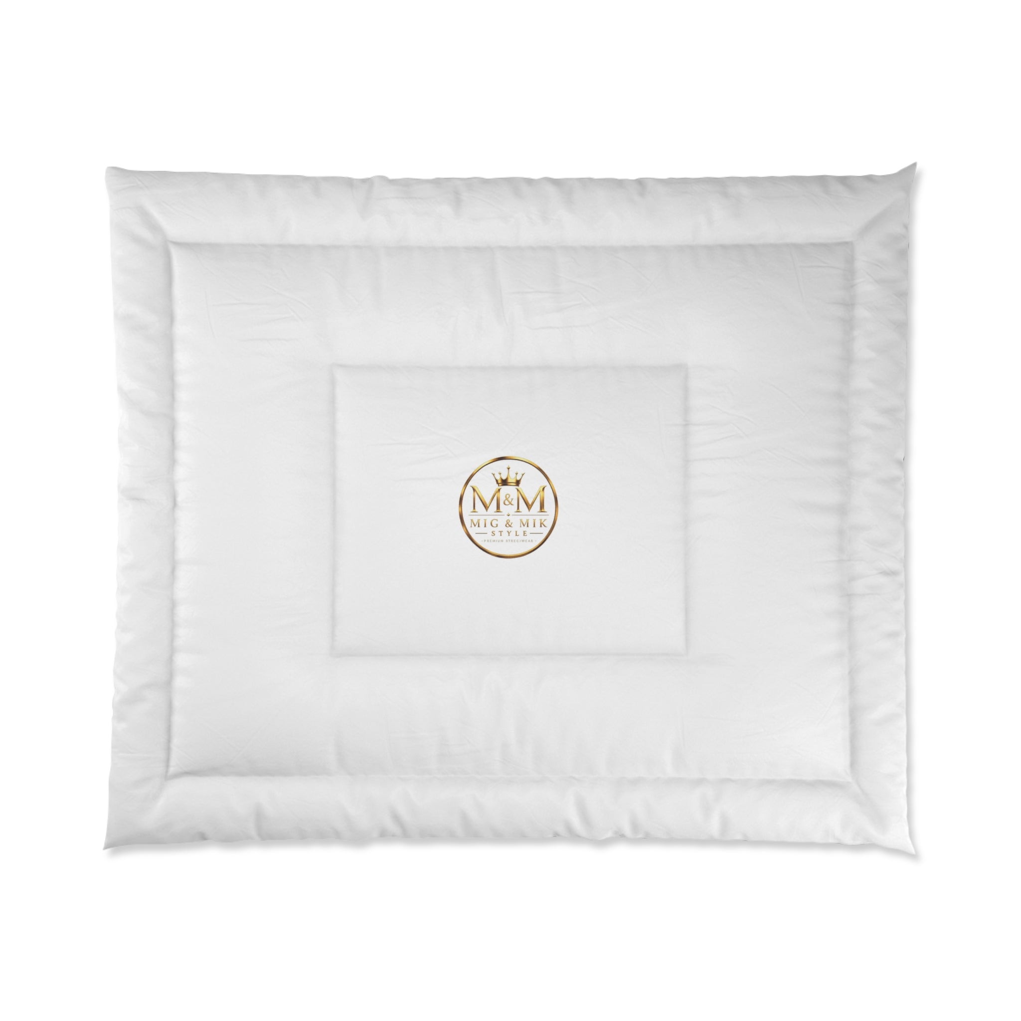 White Luxury Comforter with Gold Monogram Accent