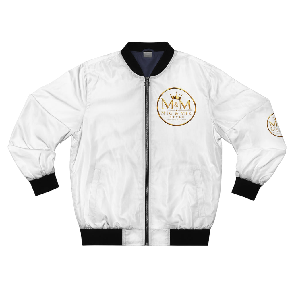 👑 MIG & MIK STYLE Luxury Bomber Jacket – White Gold Collection