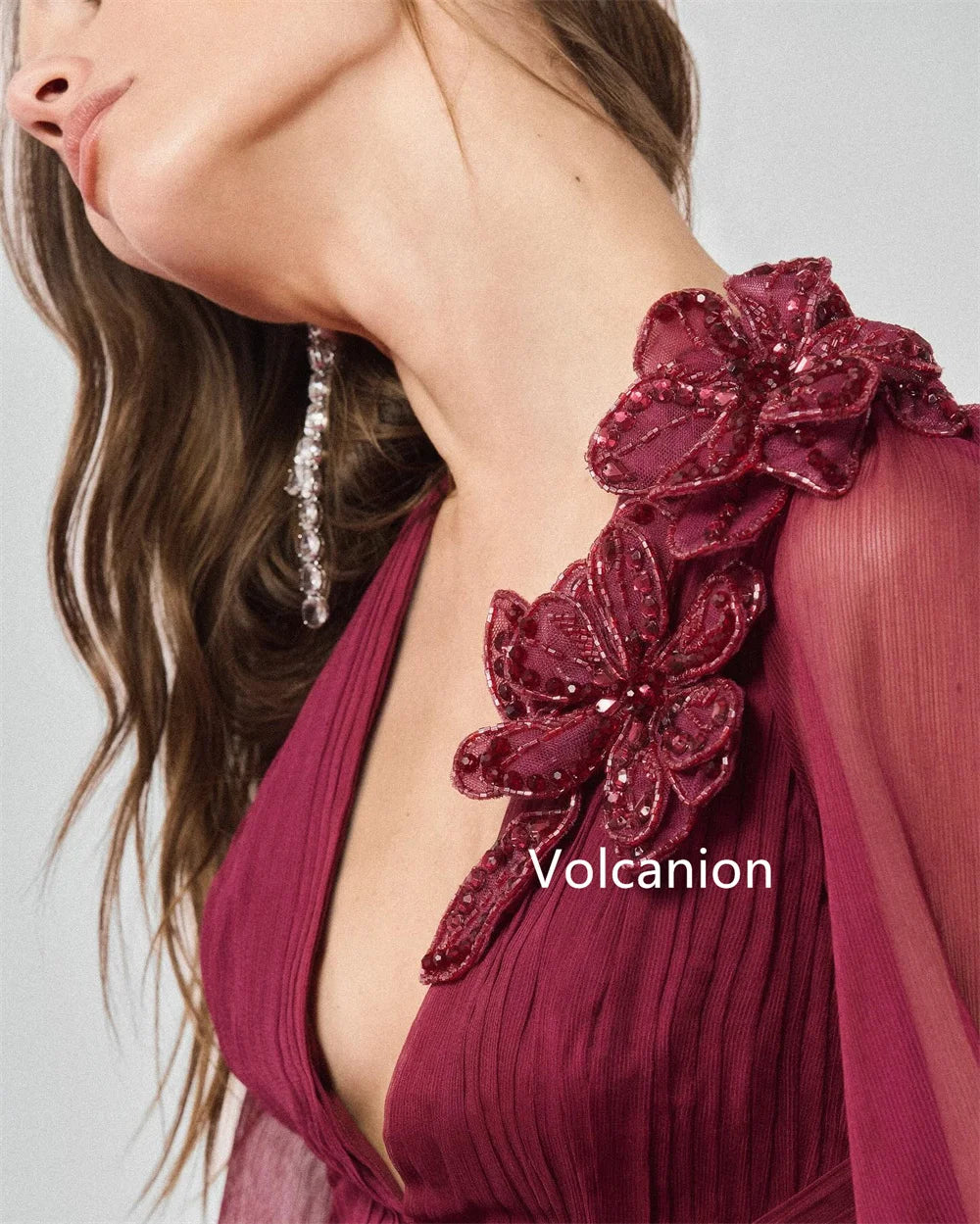 Customized Chiffon Applique Button A-line V-neck Midi Dresses Bespoke Occasion Prom Casual Simple Sizes Available