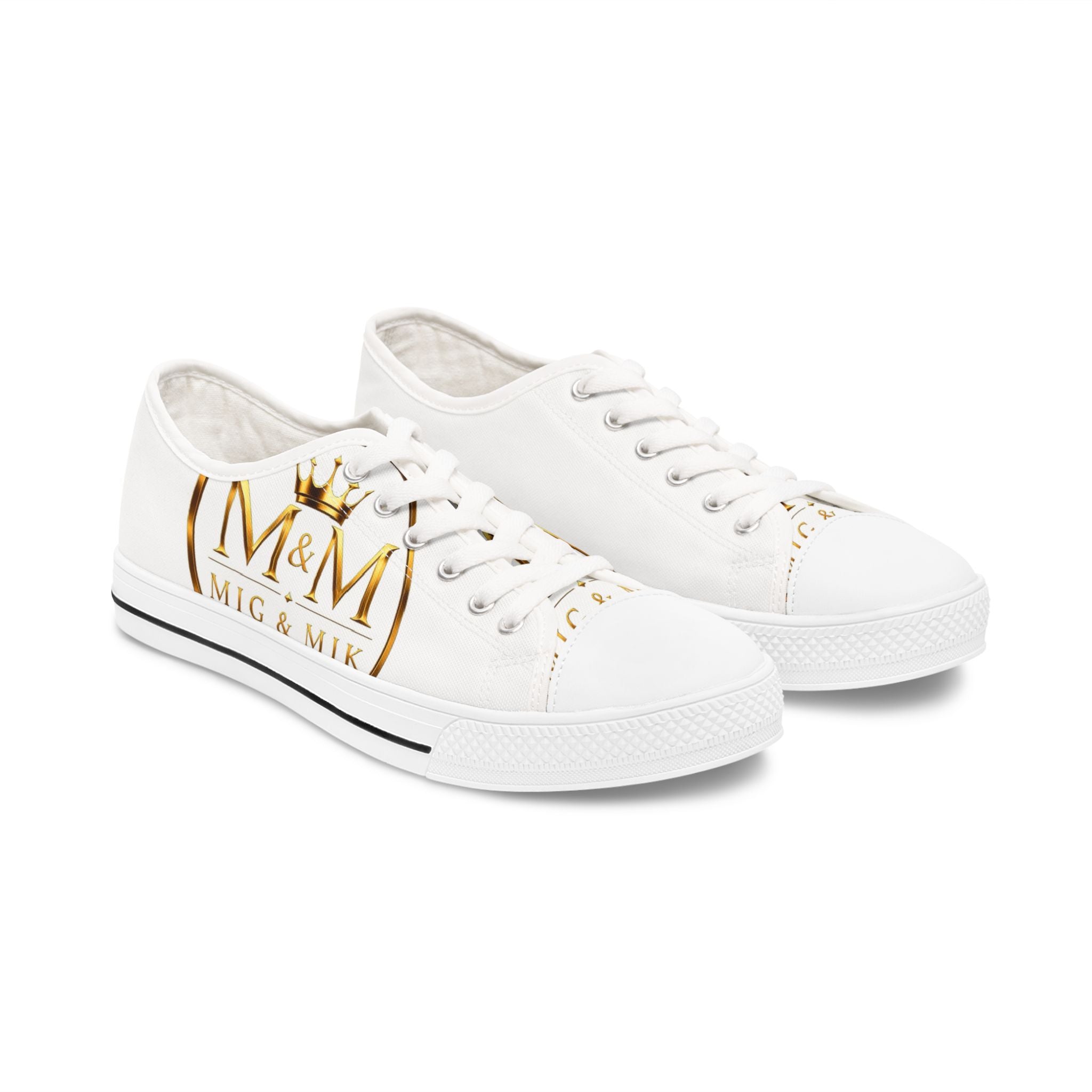 Low Top Sneakers — Elegant Gold Monogram "M&M" Canvas Shoes for Women