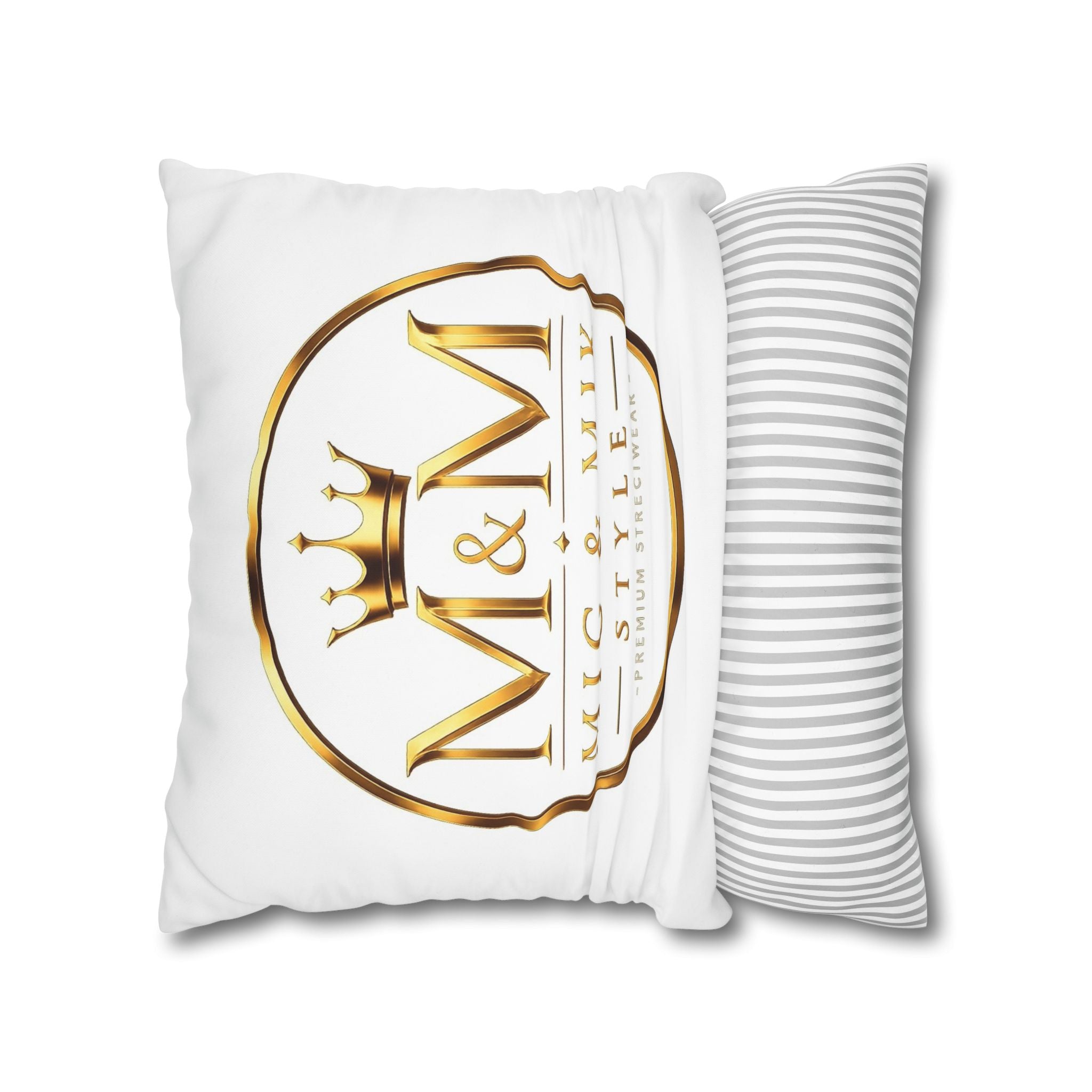 M&M Mig & Mik Gold Crown Decorative Pillowcase — Square Poly Canvas Throw Pillow Cover
