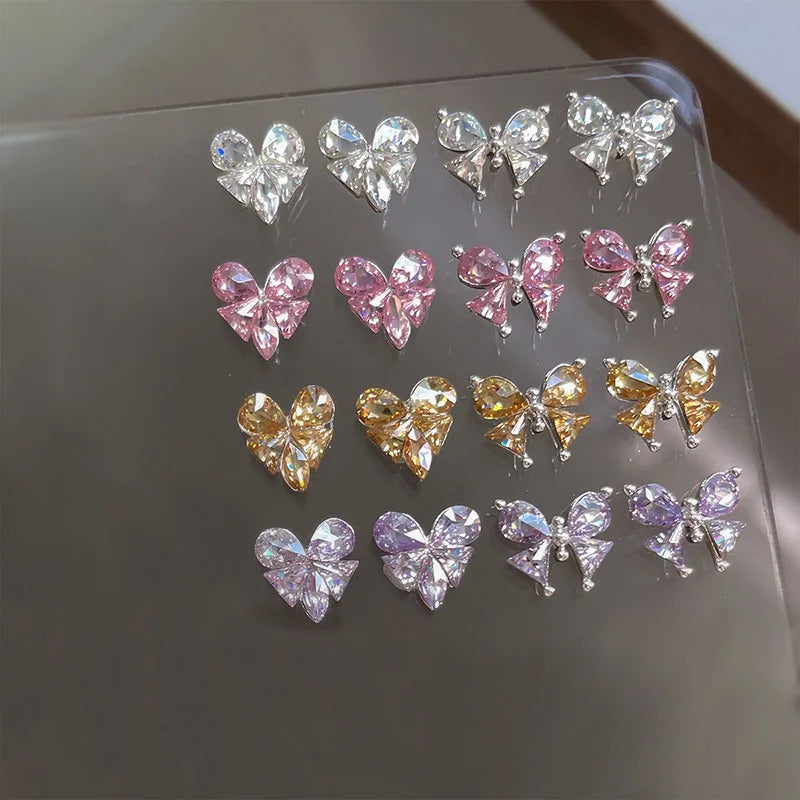 5pcs Crystal Heart-shaped Butterfly Nail Art Charms 3D Diamond Jewelry Parts DIY Manicure Decoation Rhinestones Gems