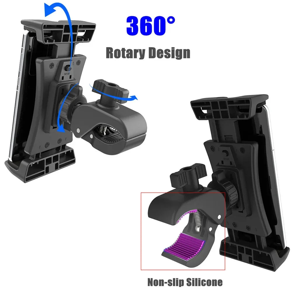 Clamp Tablet Holder for Indoor Exercise Equipment Bike Phone Bracket Mount for iPad Pro 12.9 Air Mini Galaxy Tabs iPhone 4.7-13”