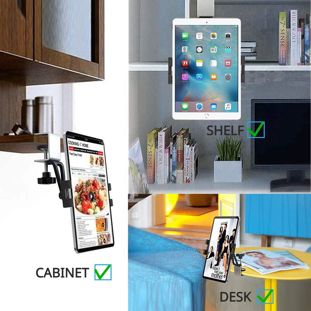 Universal Kitchen Under Cabinet Phone Tablet Holder for 4.7-13 inch Tablets Smartphone Metal Clamp Stand for iPad Air Pro iPhone