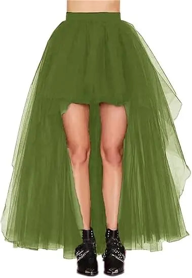Women's High Low Tulle Skirt Black Swallowtail Gauze High Waist   Tutu Long Party Petticoat Casual Style Punk Goth Carnival