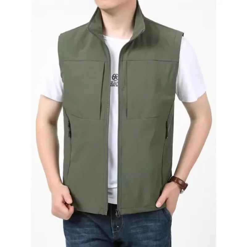 Spring Autumn Men's Jacket with Pockets for Casual Outdoor Use Quick-Drying, Multi-Pocketed Blazer Collared Shirt-style Men Coat