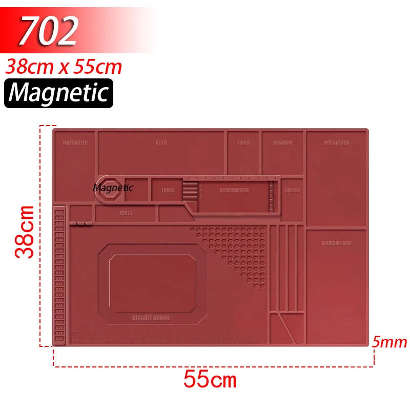 Soldering Station Mat Silicone Work Mat Heat Resistant 932°F Anti-Static Magnetic Mat for Electronic Phone Laptop Watch Repair