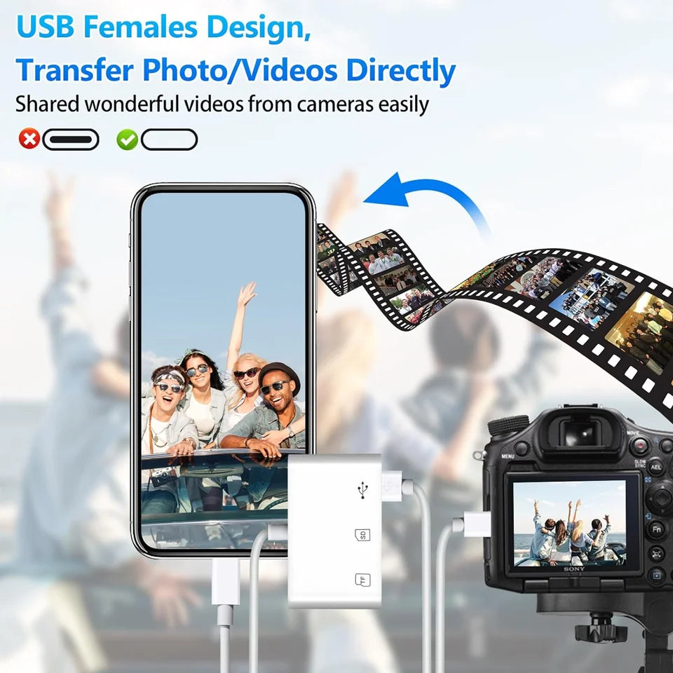 3 In 1 SD TF Card Reader For Apple iPhone 14 12 13 11 Pro Max XR XS USB C Camera Converter For iPad Android Laptop OTG Adapter
