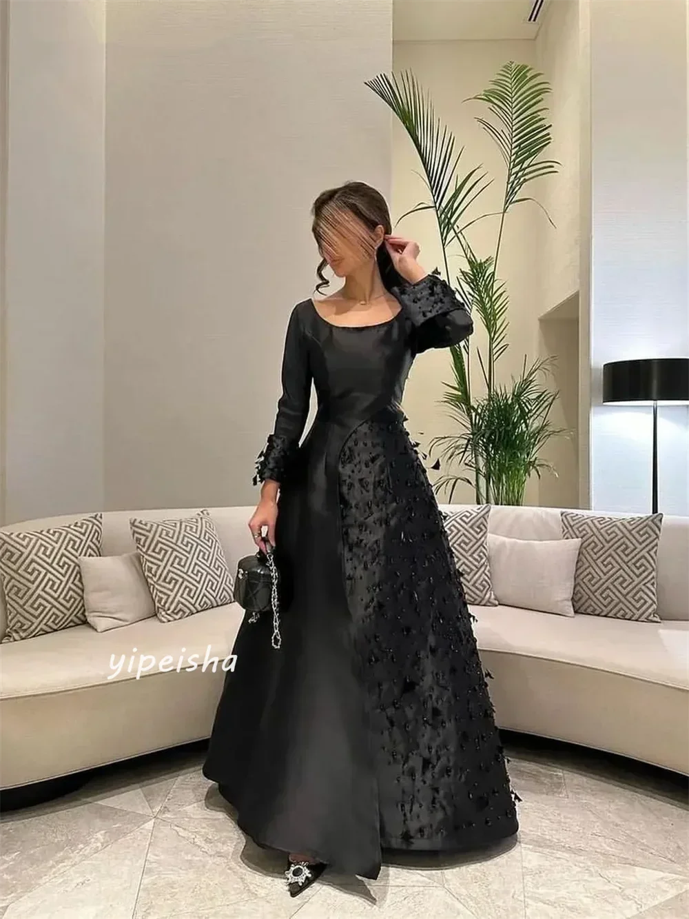 Customized  Ruched Evening A-line O-Neck Bespoke Ball Occasion Gown Midi Dresses Saudi Arabia Classic Modern Style Simple Sexy F