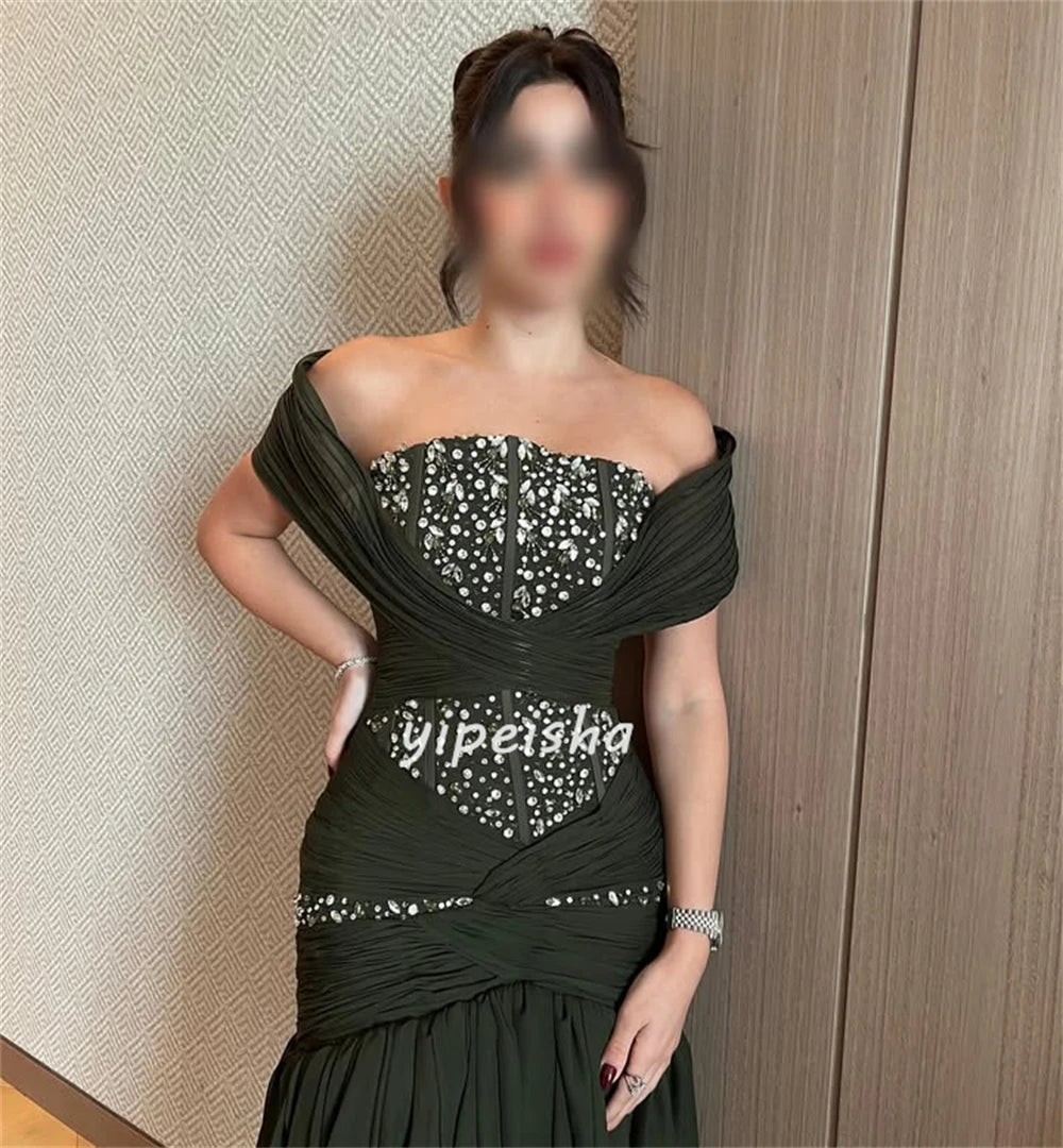 Customized High Quality Fashion Chiffon Sequined Beading Mermaid Off-the-shoulder Long Dresses Bespoke Occasion Dresses Matching