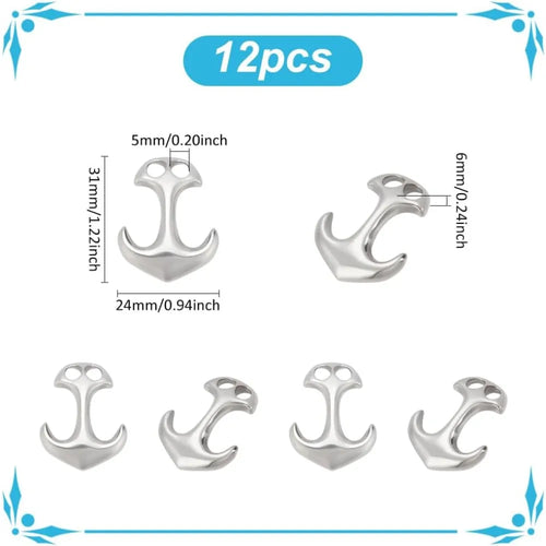 12pcs Stainless Steel Anchor Hook Clasps Cord End Connector Clasp Metal Hook Clasp for DIY Leather Cord Bracelets Jewelry