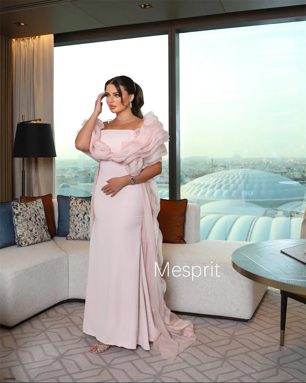 Customized Matching Jersey Pleat Trumpet Off-the-shoulder Long Dresses Bespoke Occasion Prom Chinese Style