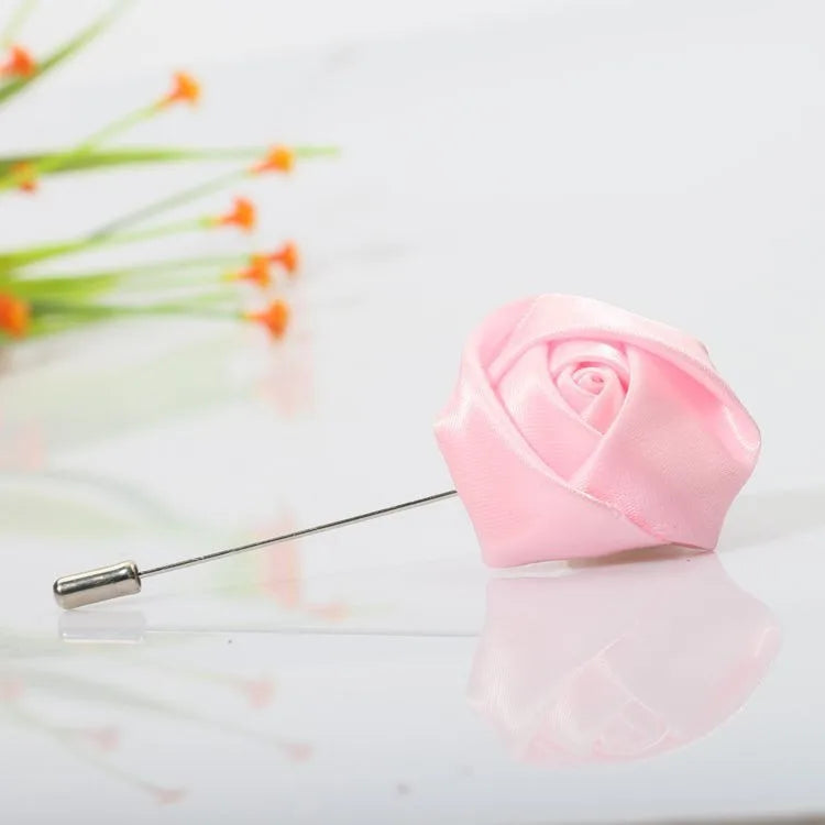 Men Boutonnieres for Wedding Groom Corsage Lapel Pins Ribbon Roses Flower Mensuit Buttonhole Brooch Marriage Accessories