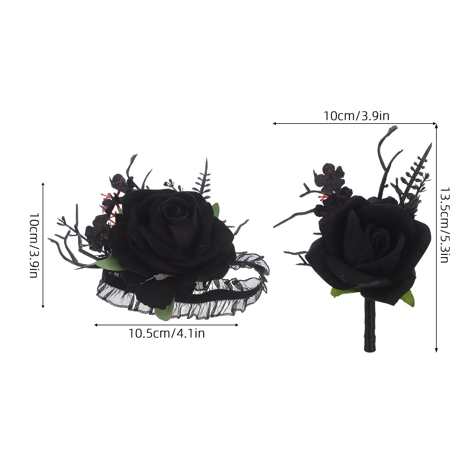 Artificial Black Rose Gothic Bridal Wrist Corsage Boutonniere Set Black Wedding Flower Set Groom Bride Wristlets