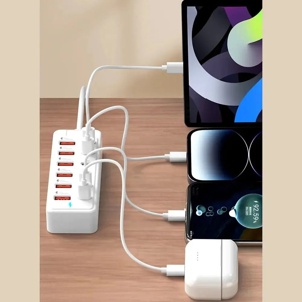 12 in 1 Power Strip Multi Port Fast Charger Station with USB C Desktop Wall Adapter Type C Hub for iPhone Samsung Home Office