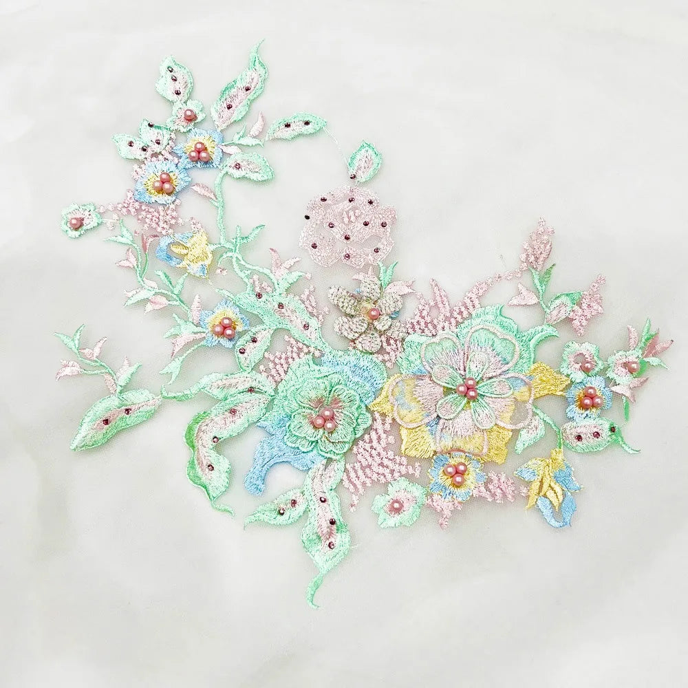 3D Flowers 3D Embroidered Patches Colorful Sequined Flower Lace Sewing On Patches Elegant Multi-functional Beaded Lace Applique