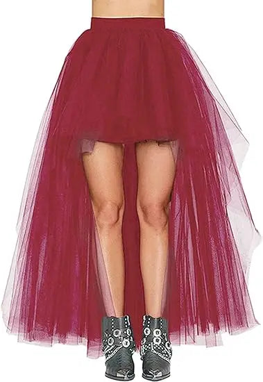 Women's High Low Tulle Skirt Black Swallowtail Gauze High Waist   Tutu Long Party Petticoat Casual Style Punk Goth Carnival